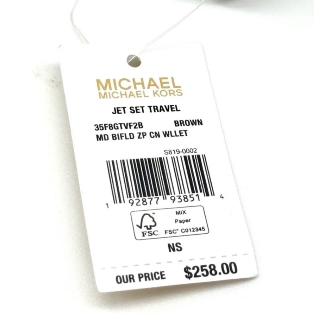 Michael Kors Medium Jet Set Travel Zip Chain Bifold Wallet - Brown Signature